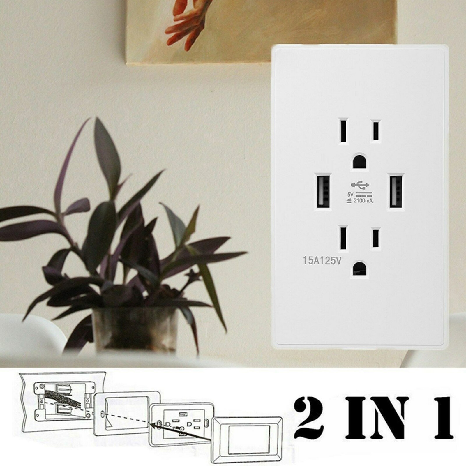 1-10PCS Dual USB Wall Outlet Charger Port Socket With 15A Electrical Receptacles