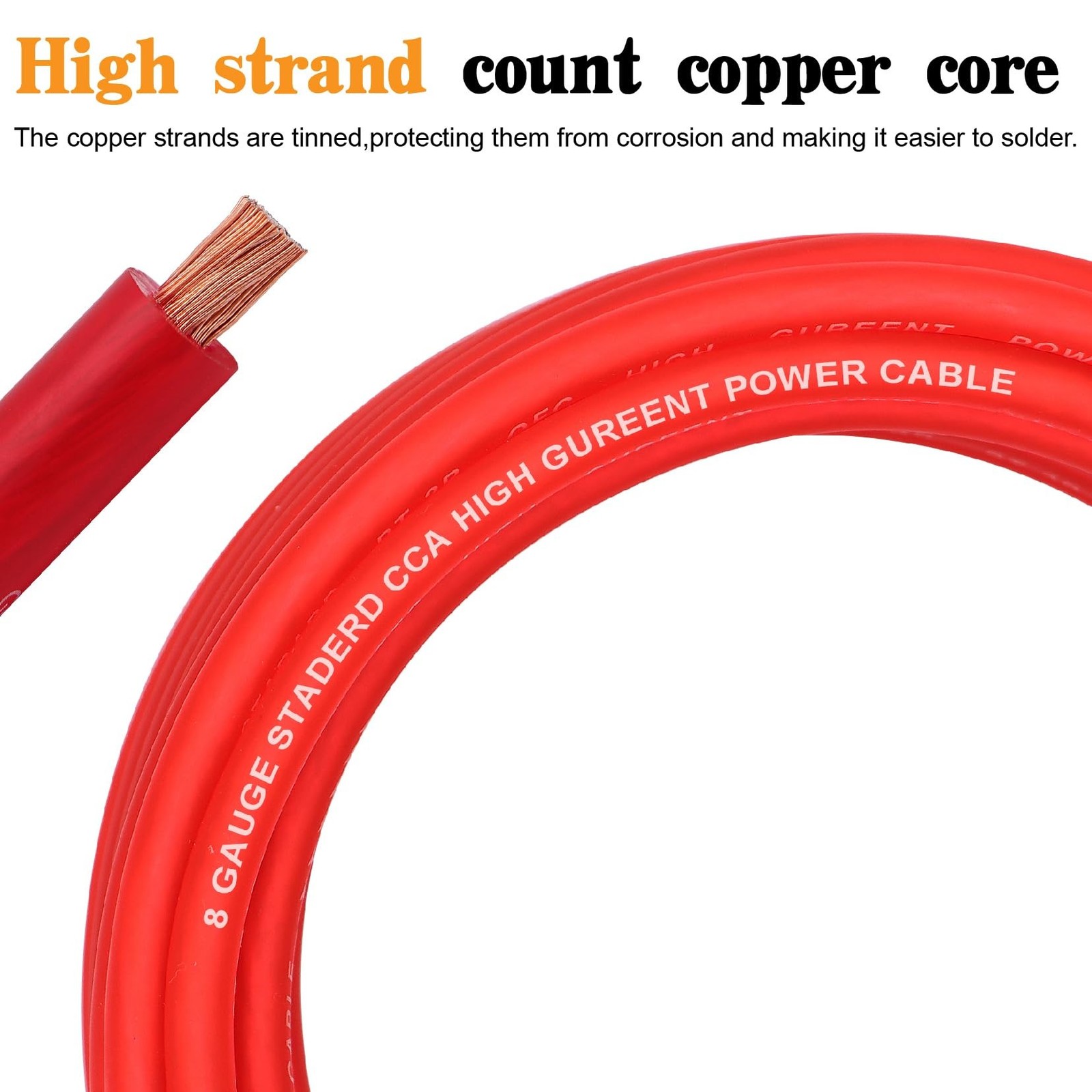 8 Gauge Wire Copper Clad Aluminum CCA (50FT Each for Black/Red) with 8ga lugs…