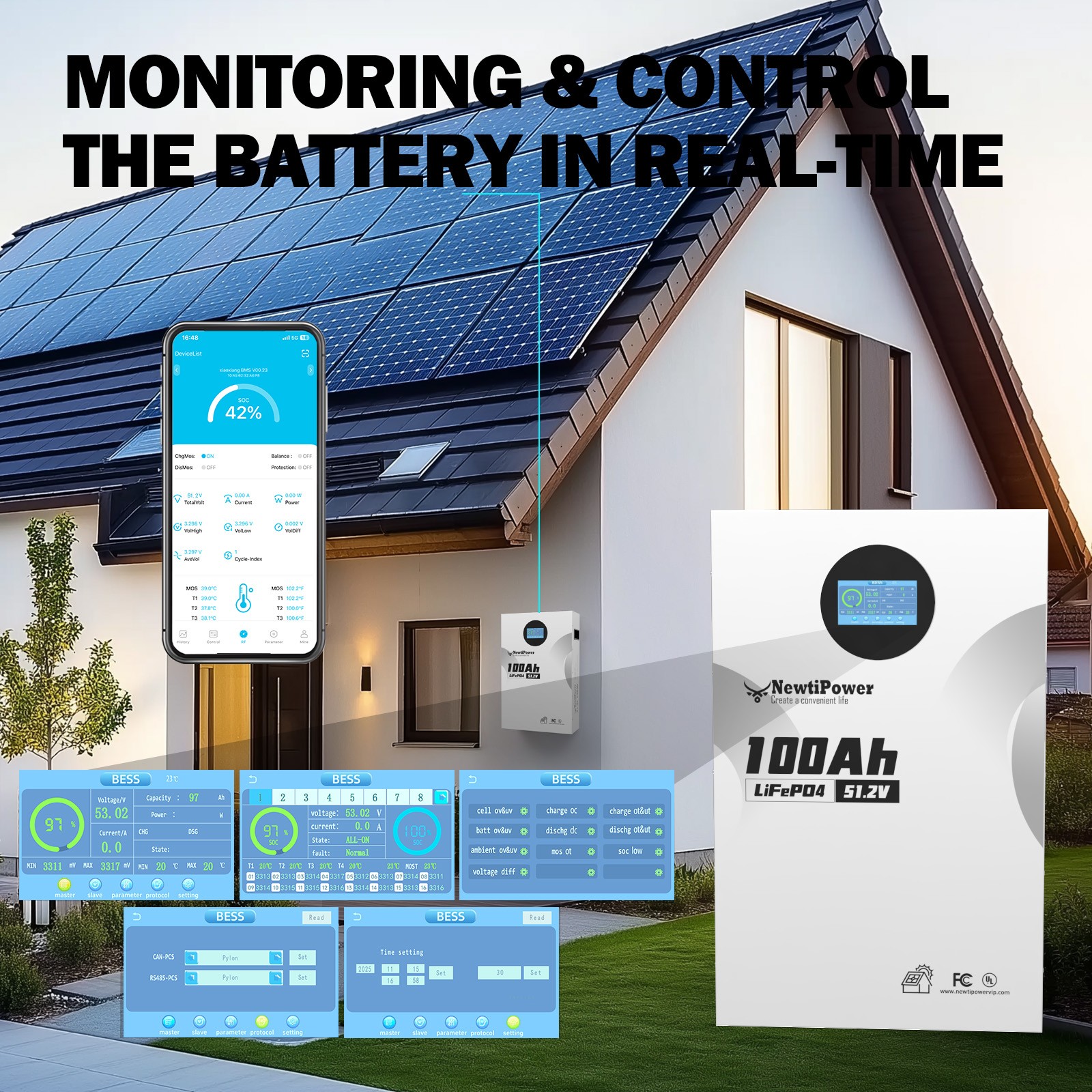 48V 100Ah LiFePO4 Lithium Battery 5120Wh Wall Mounted 100A BMS Solar Home Backup