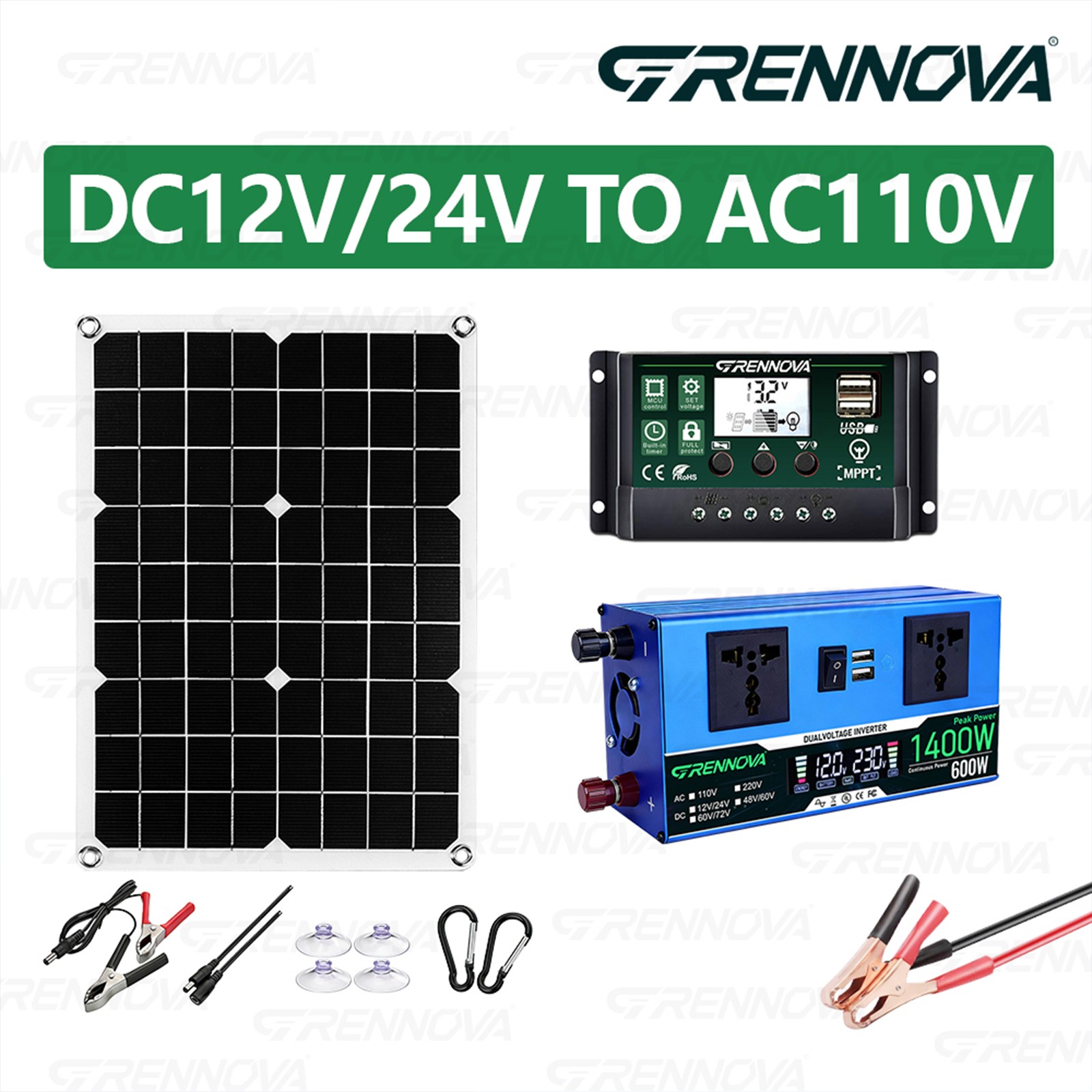 Grennova 1400W Solar Kit 60A MPPT Dual Voltage Off-Grid Home Backup Power