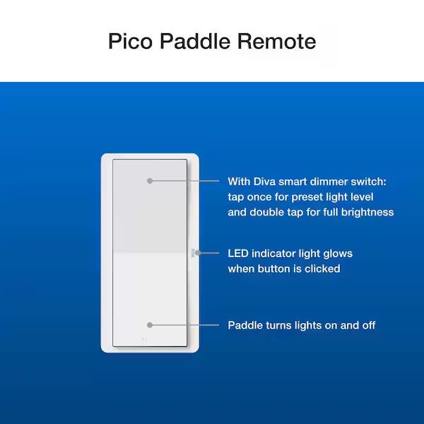 Pico Paddle Remote for On/Off Control of Caseta Smart Switches/Dimmers, White (P