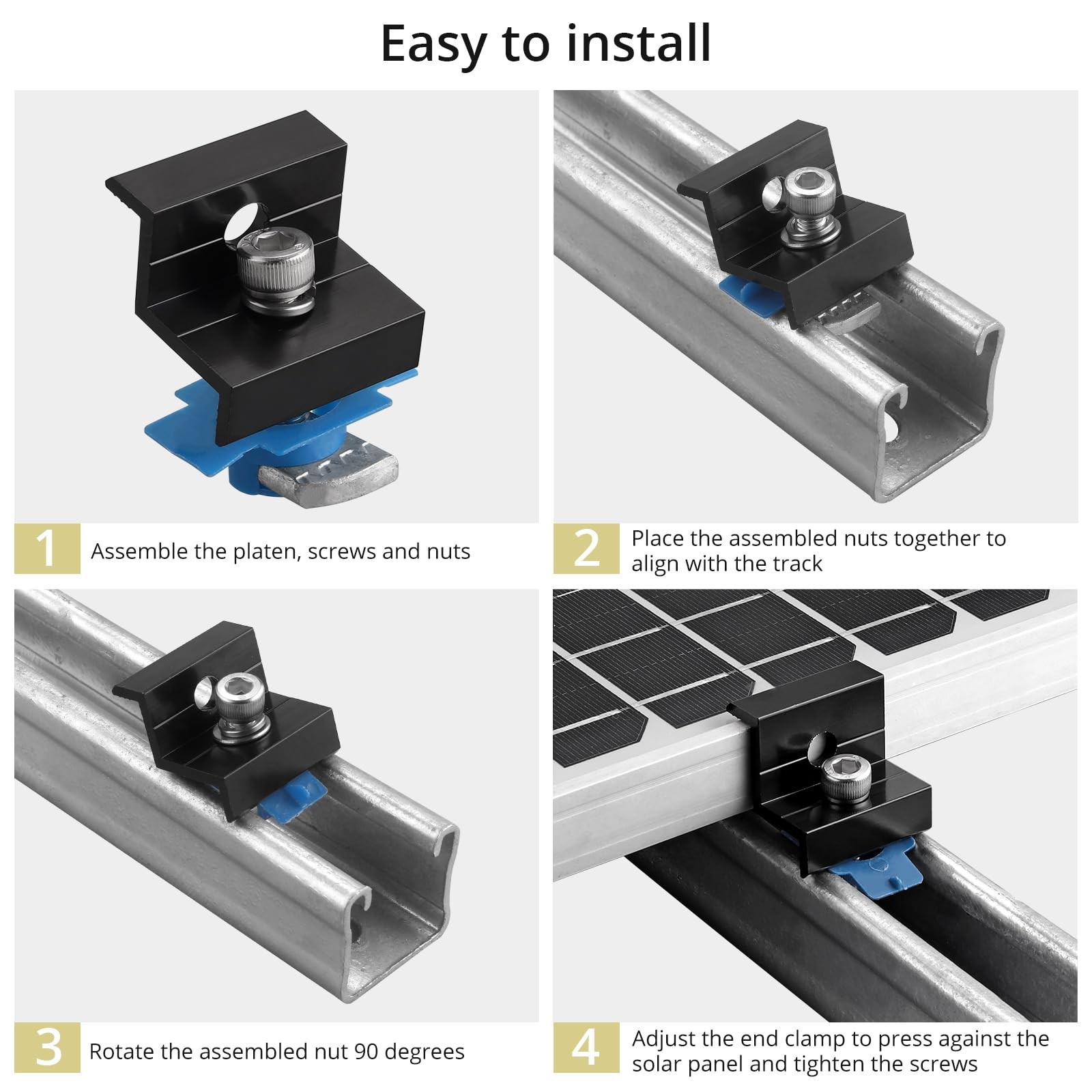 Anbte 10pcs Solar Panel End Clamp for 1.18″(30mm) & 1.38″(35mm), Black