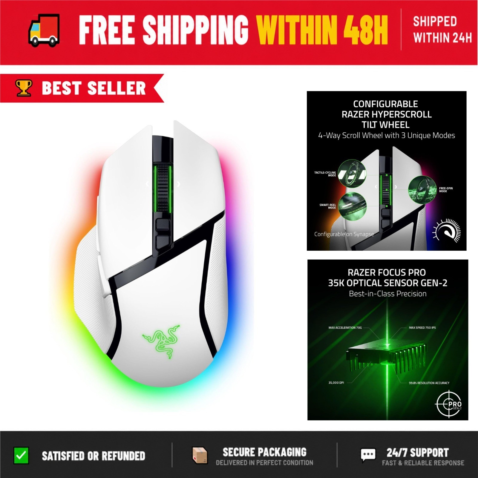 Razer Basilisk V3 Pro Wireless Gaming Mouse – 35K DPI, 140 Hr Battery
