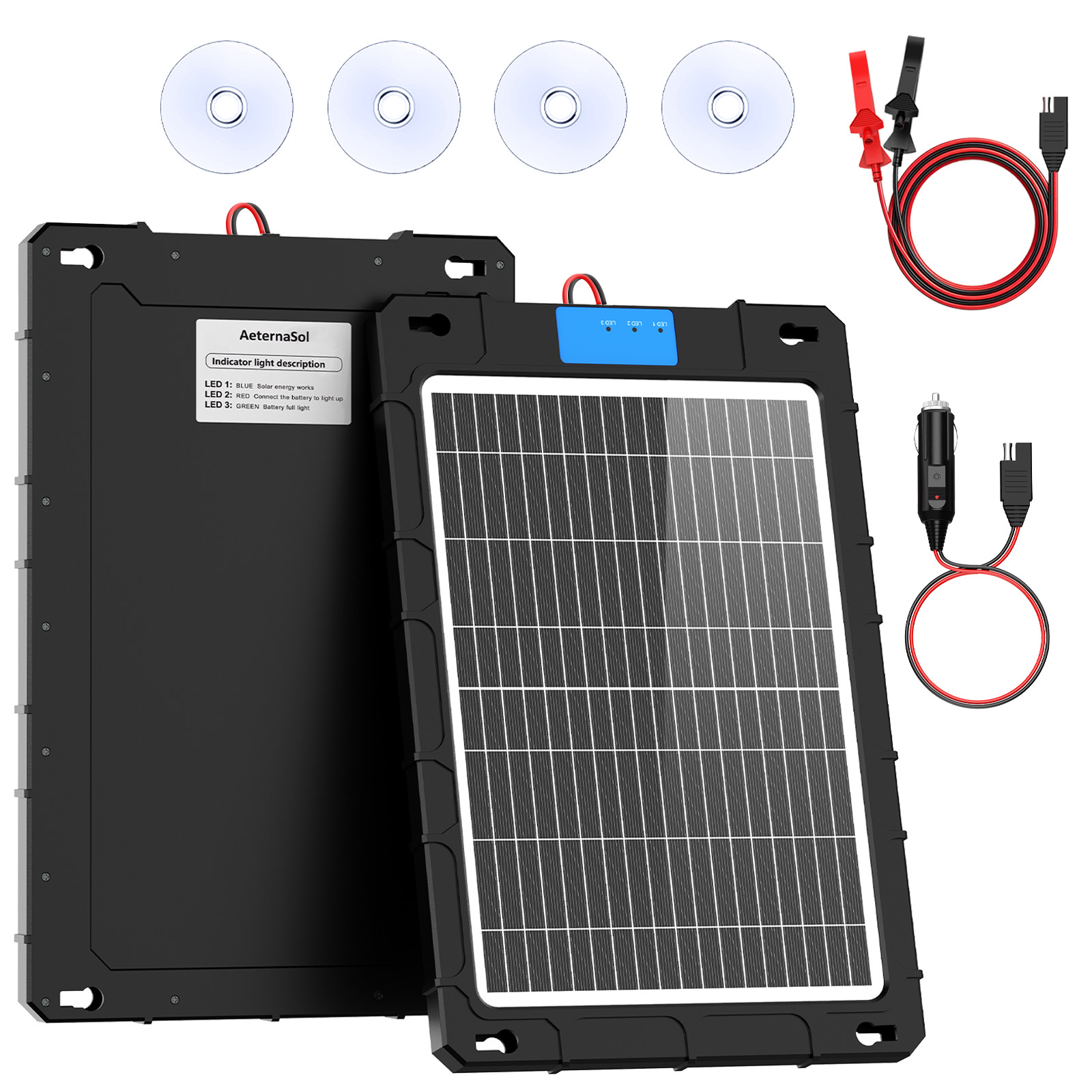 12V 12W Solar Car Battery Trickle Charger Maintainer with Smart PWM Controller
