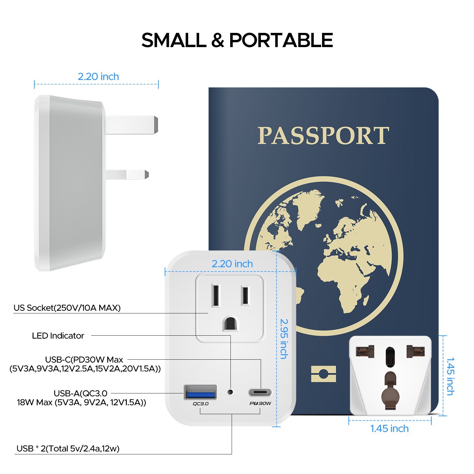 European Travel Plug Adapter Type C converter Dual USB for US to EU outlets