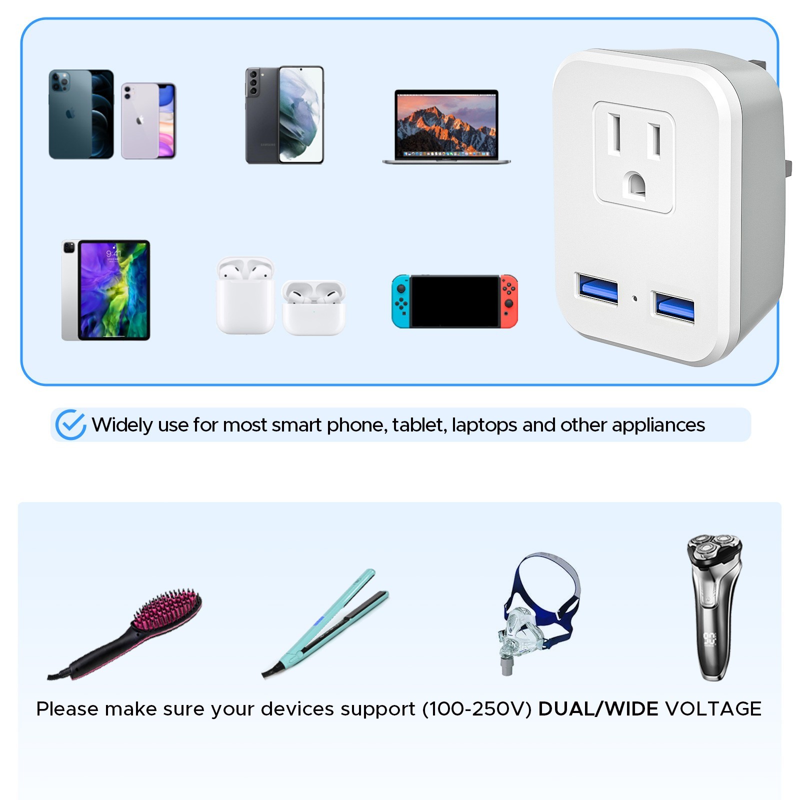 European Travel Plug Adapter Type C converter Dual USB for US to EU outlets