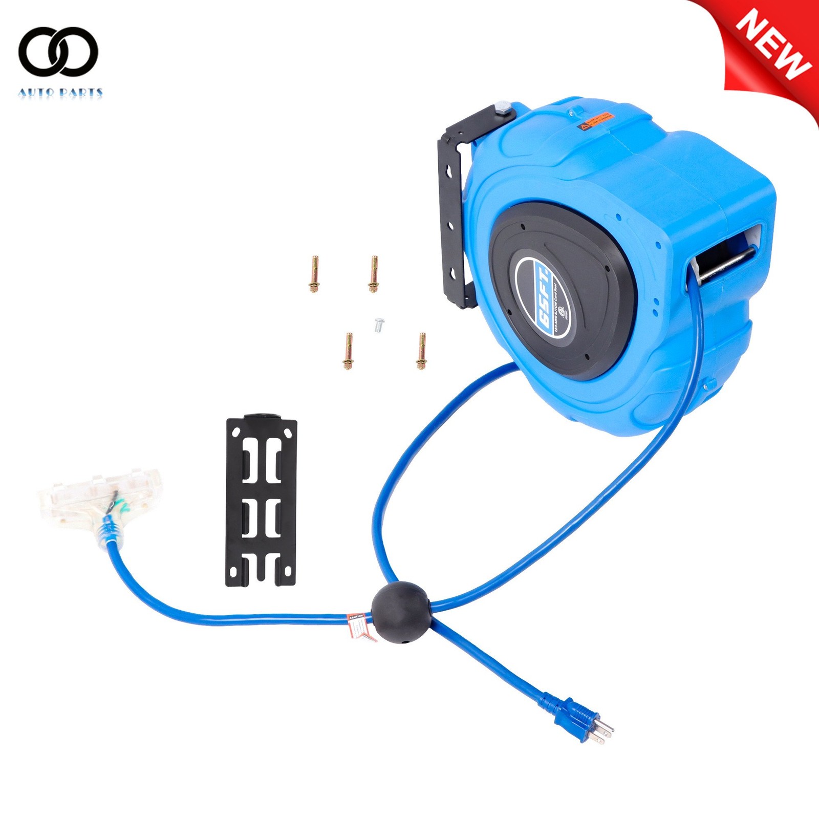 65FT 12AWG/3C SJTOW Retractable Extension Cord Reel Power Cord Reel 1875 watts