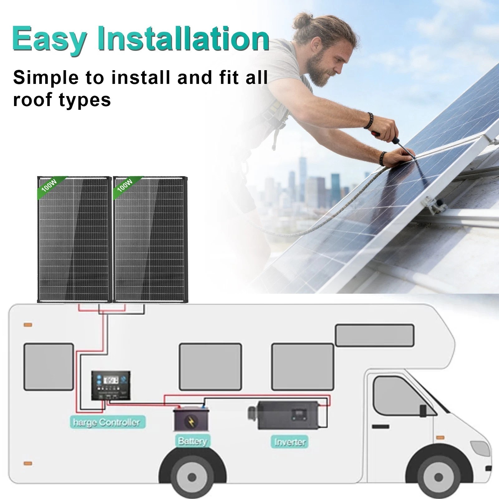 200W 400W Bifacial Solar Panel Mono N-Type 100W RV Home Off-Grid Battery Power