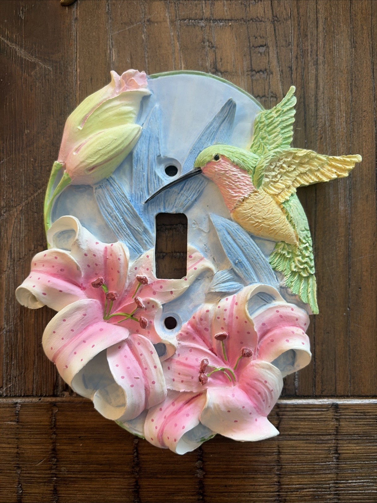 Hummingbird Light Switch Resin Plate Cover Single Toggle Lillies 3D Vintage