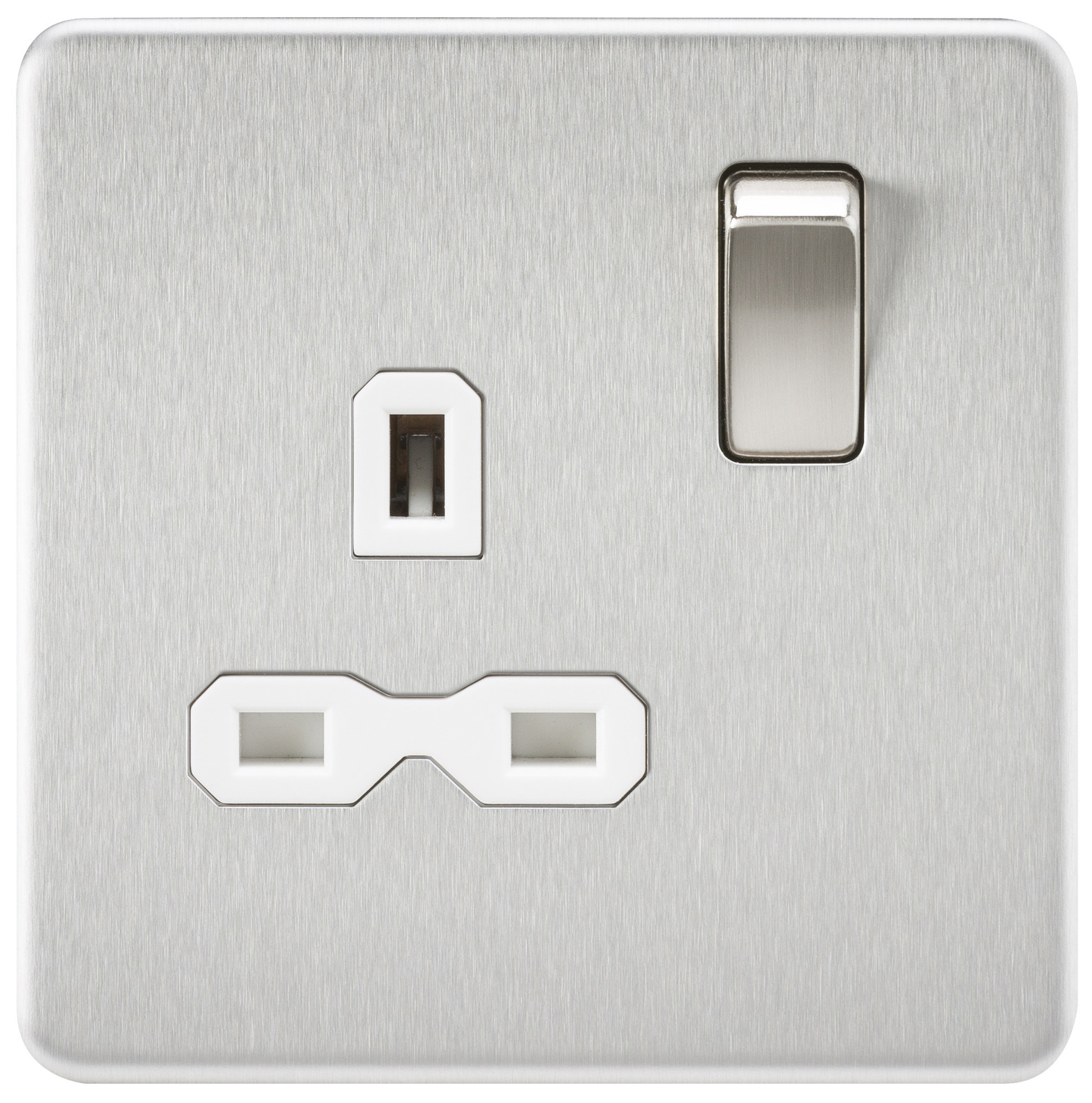 Screwless 13A 1G DP switched Socket – Brushed Chrome with white Insert