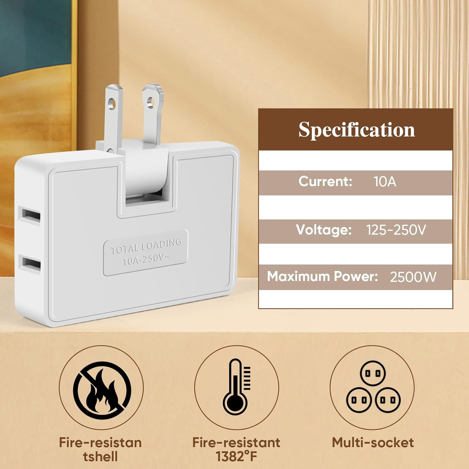 3 Way Flat Wall Outlet Extender Adapter- 4 Pack 180 Degrees Rotatable Flat Plug