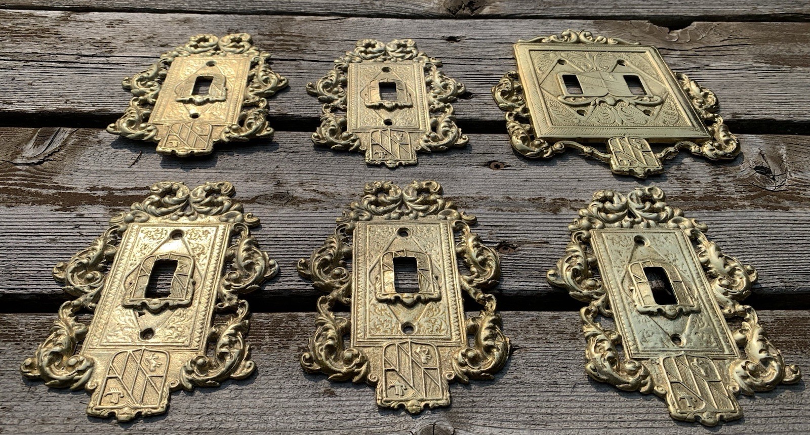 Lot of 6 Virginia Metalcrafters Brass Light Switch Plate Covers Single Double