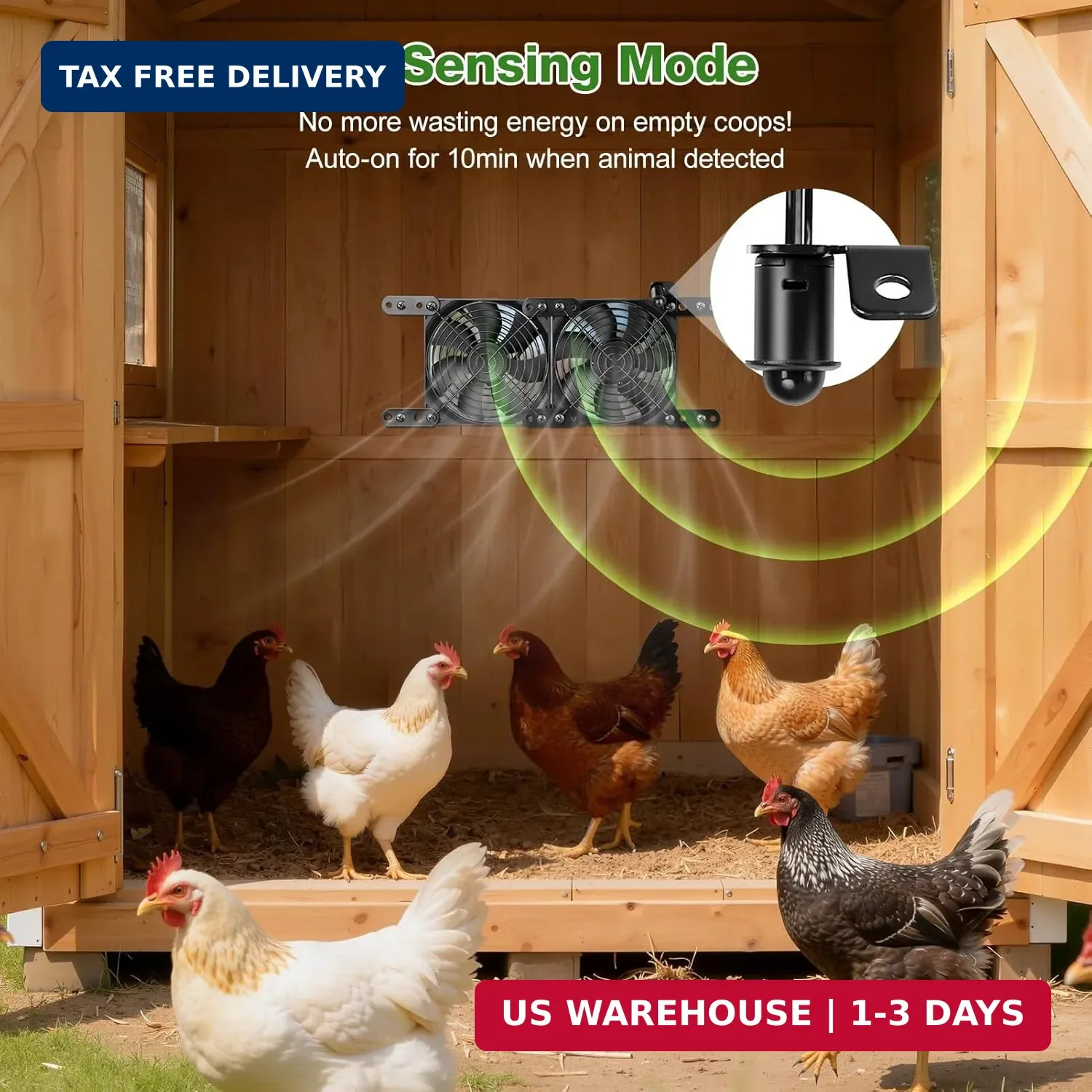 Solar-Powered Chicken Coop Exhaust Fan with Battery & Smart Sensing – 25W Solar