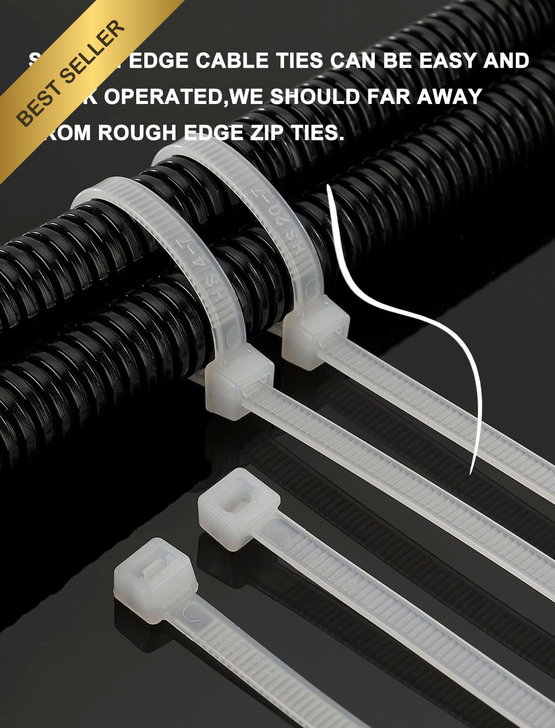 HS Heavy Duty 12 In Zip Ties 100 Pack 120 Lbs Black Wide Cable Straps 0.3 Inch