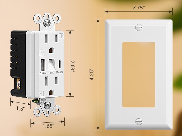 DEWENWILS Wall Outlet USB A+C Ports 5V 4.8A Fast Charging & LED Night Light