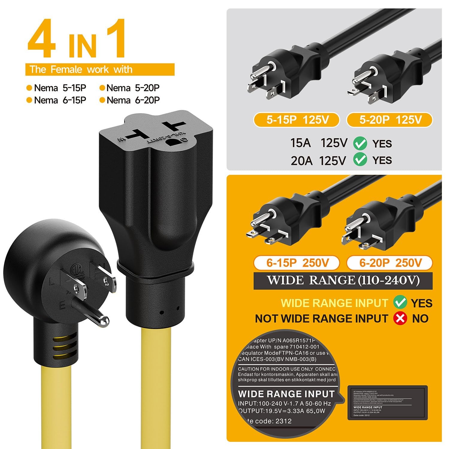 Plugrand XHL-006A Indoor/Outdoor Angled 4 in 1 Extension Cord 3 Prong