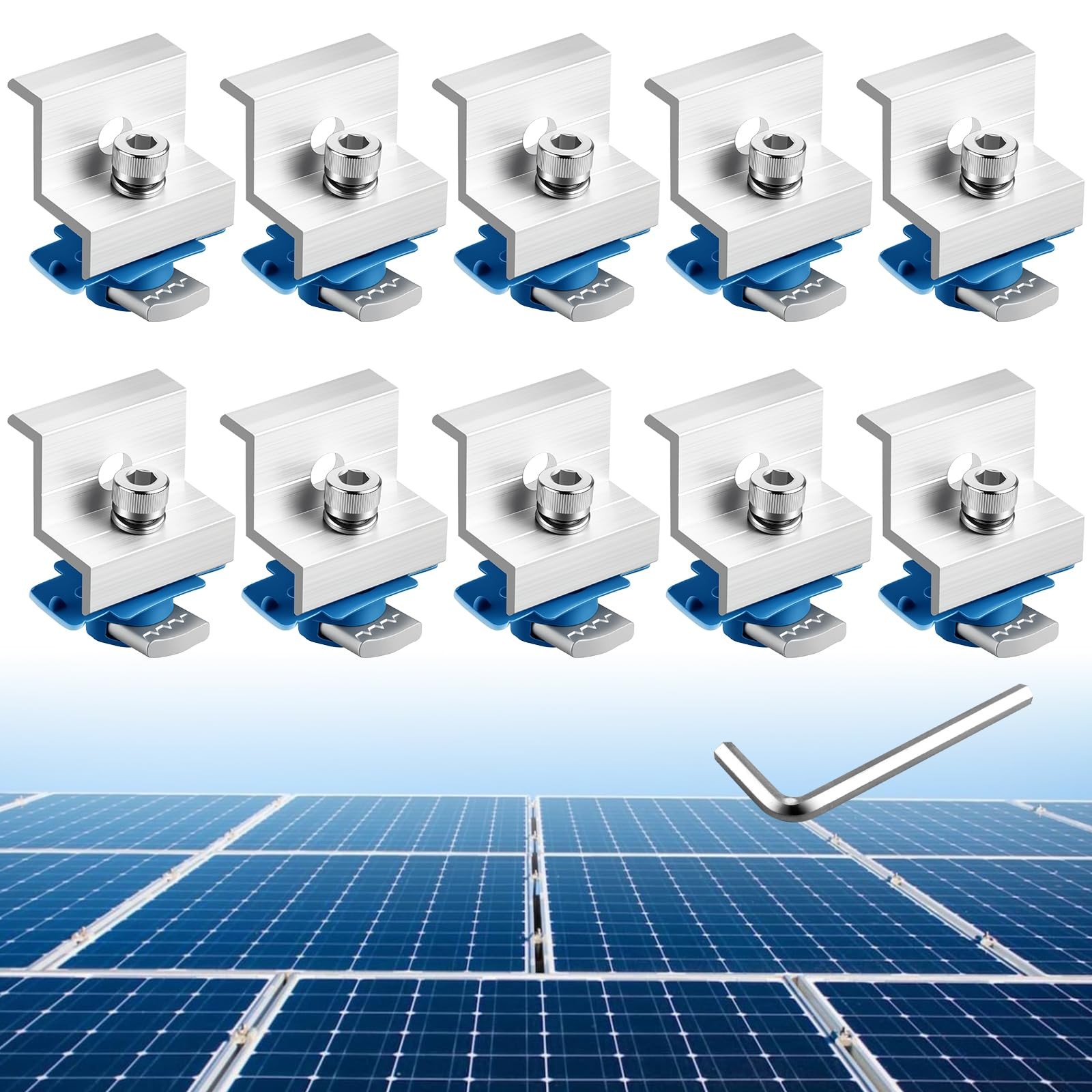 Anbte 10pcs Solar Panel End Clamp for 1.18″(30mm) & 1.38″(35mm), Silver