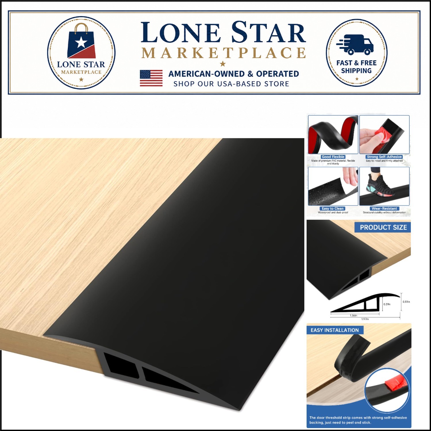 Versatile & Durable 3.3ft Black PVC Flooring Transition Strip – Easy to Install
