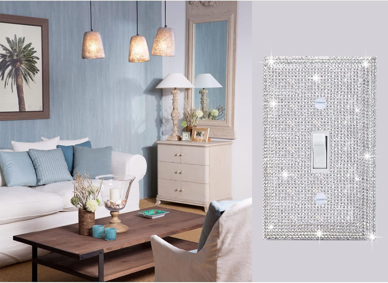 10 Pcs Silver Shiny Silver Rhinestones Wall Plate 1 Gang Toggle Light Switch Cov