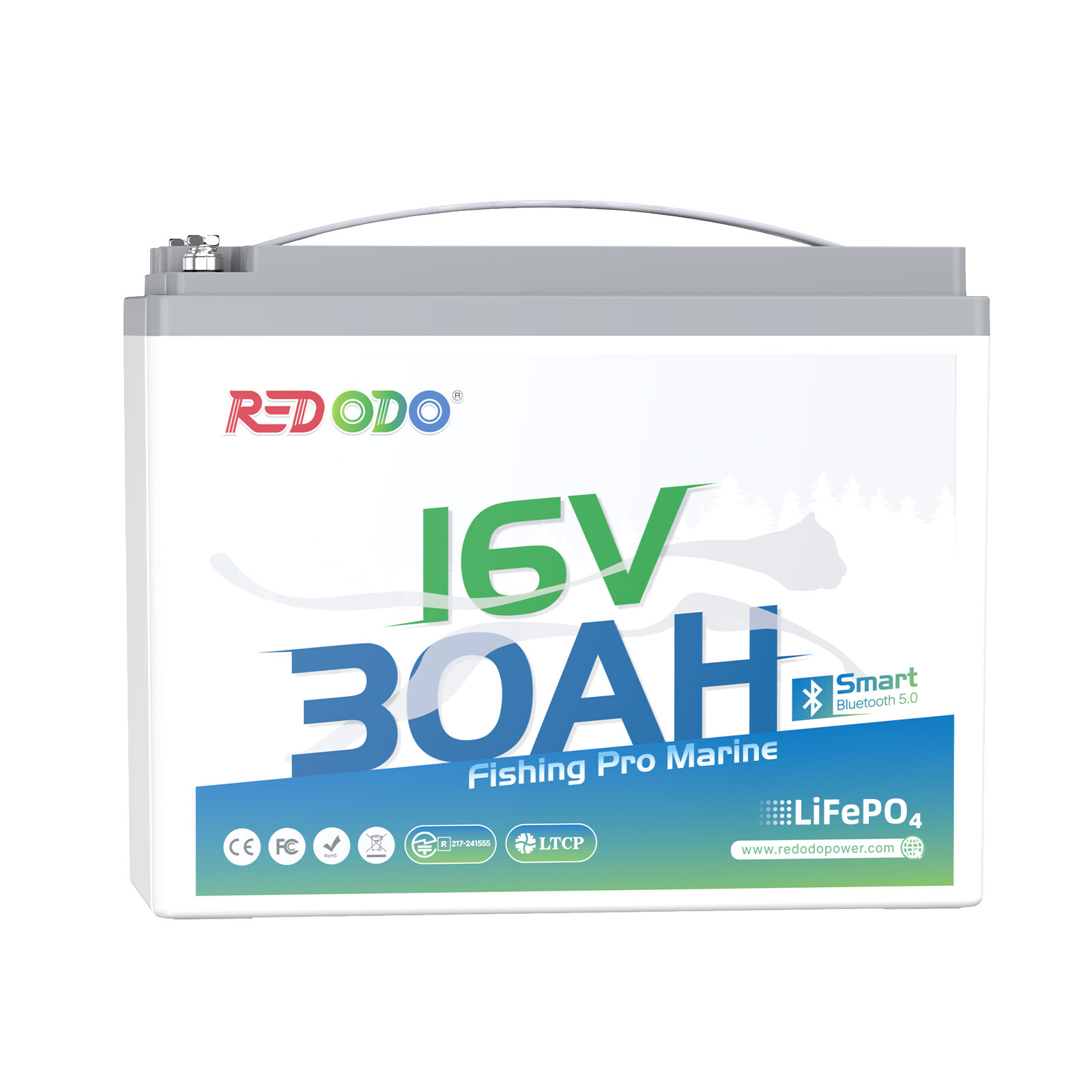 Redodo 16V 30Ah Bluetooth LiFePO4 Battery for Fishfinder, Ice Fishing, Marine