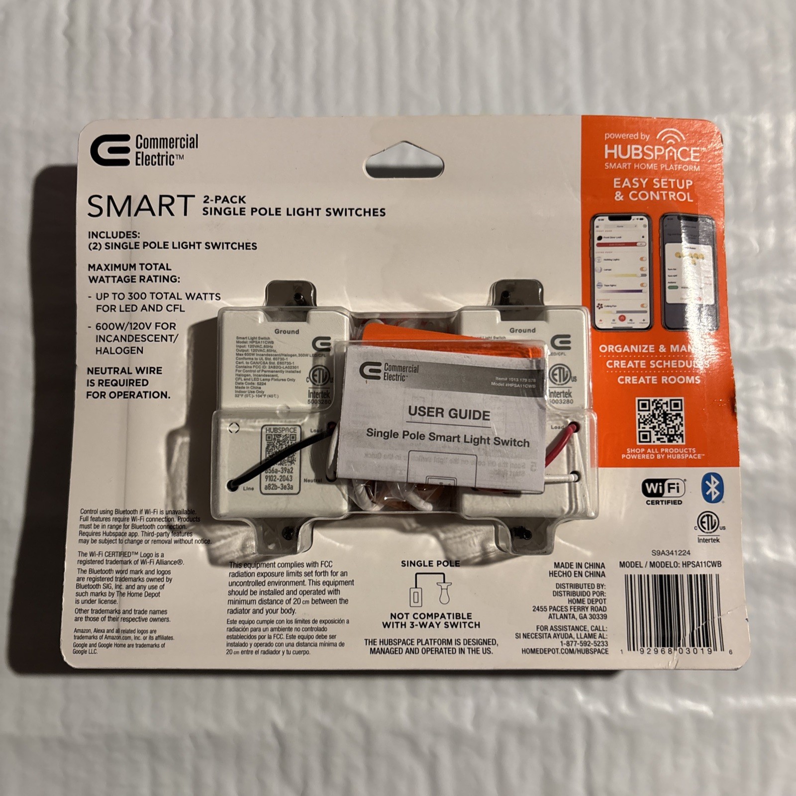 Commercial Electric 2-Pack Smart Single Pole Switches (Works w/ Alexa & Google)