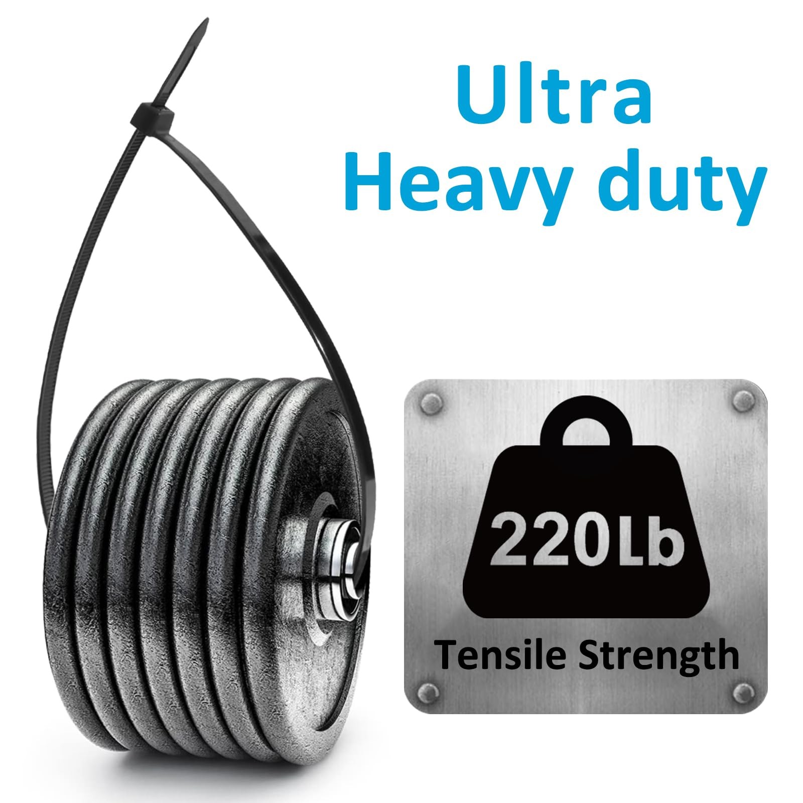 Large Zip Ties 18 inch, 50 Pack, Long 18″/50 pk (220 Lb), Black