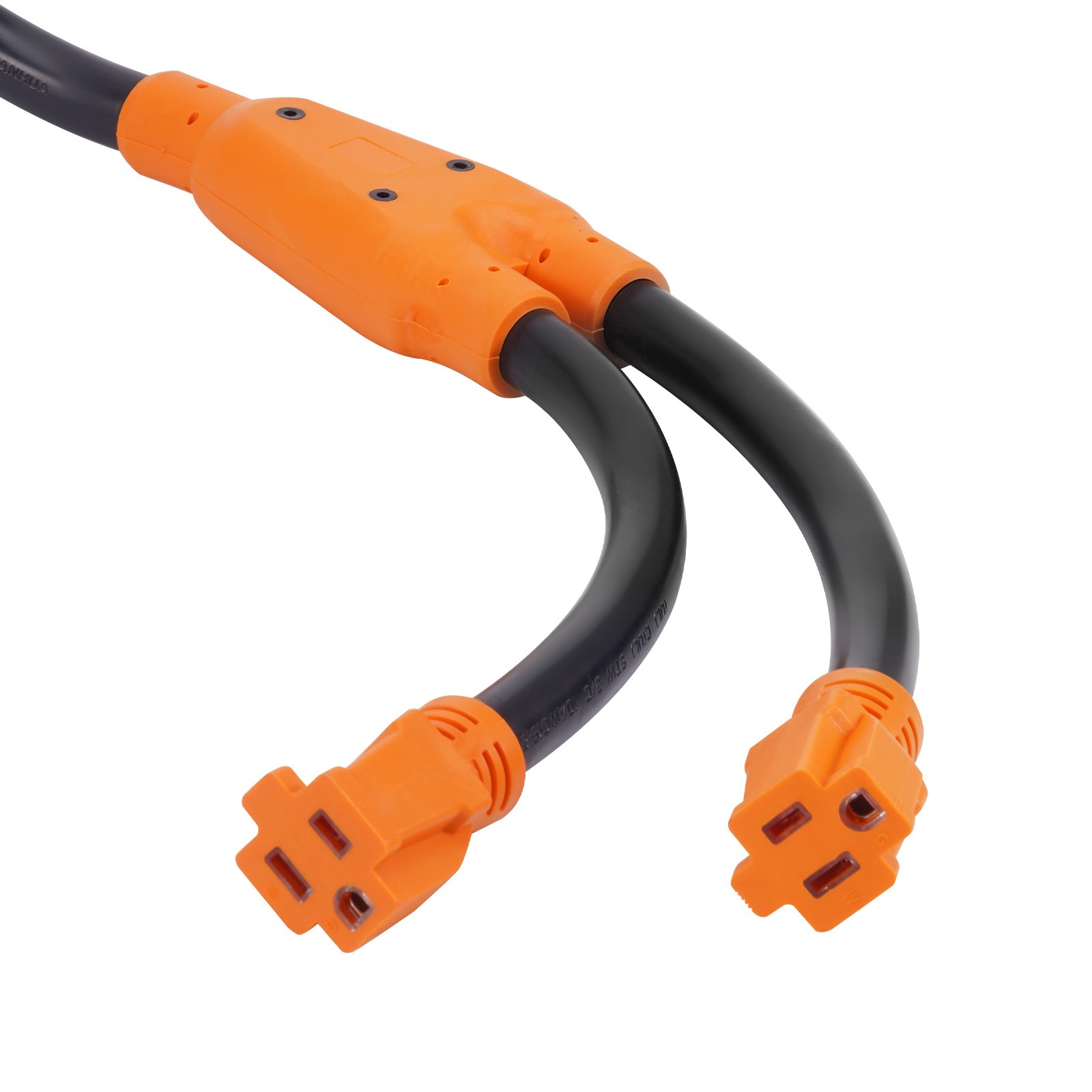 Ergonomic Handle 50A Plug to Dual 15A Receptacle Cord, 30 Inches, Orange