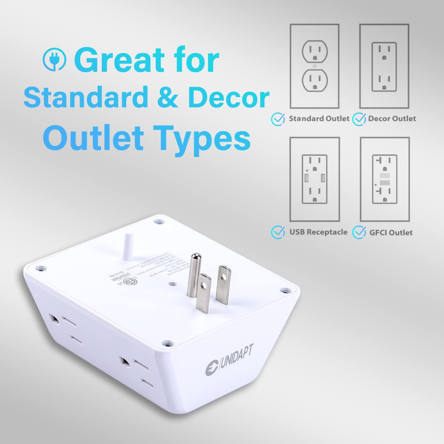 Multi Plug 6 Outlet Extender, 2 Pack Surge Protector Wall Splitter