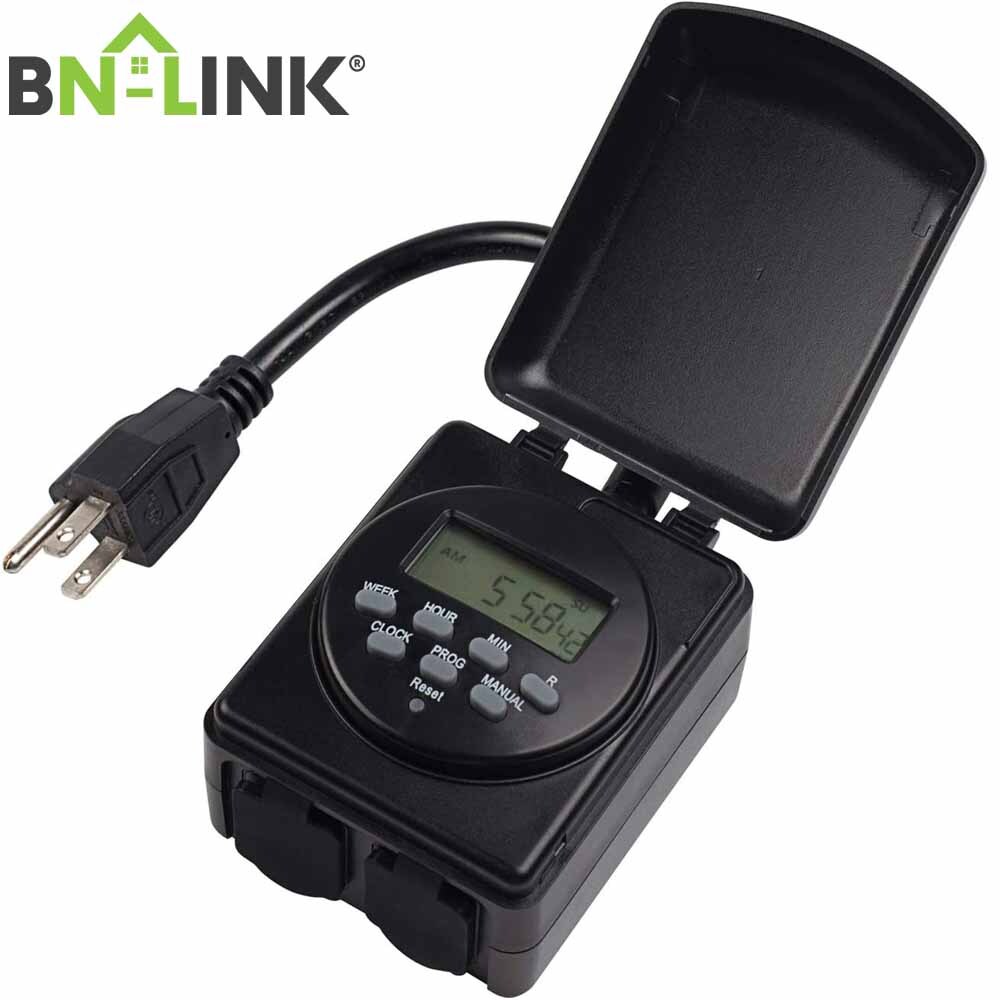 BN-LINK 7 Day Outdoor Heavy Duty Digital Programmable Timer Dual Outlet 1875W