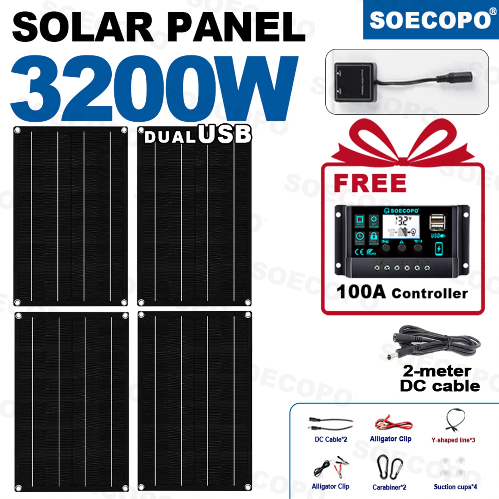 3200W Solar Panel Kit- 4x800W High-Efficiency+100A Controller Full Accessories