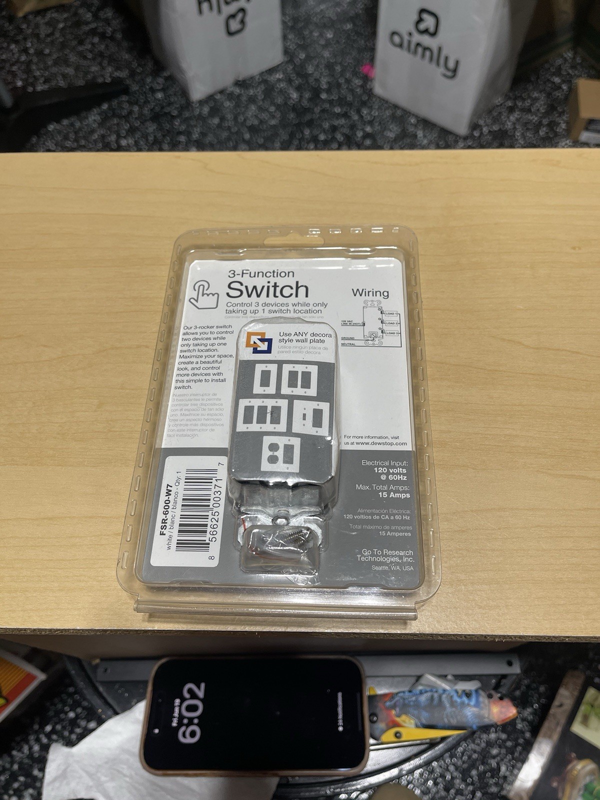 Unbranded Function On/Off Rocker Switch, FSR 600 W7, White, 15 Amp, {7}.