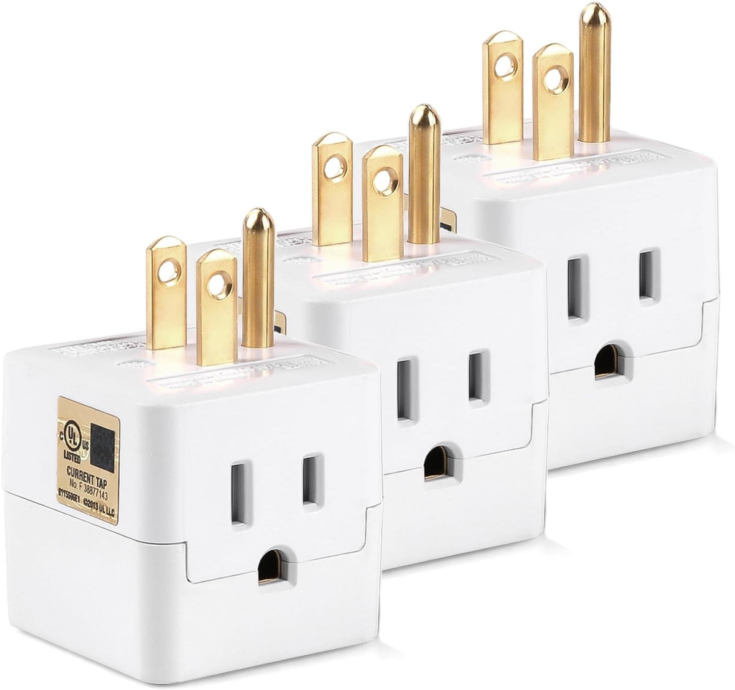 3 Outlet Wall Adapter UL Listed 3 Outlet Power Cube Tap 3 Pack | 3-Prong Outlet