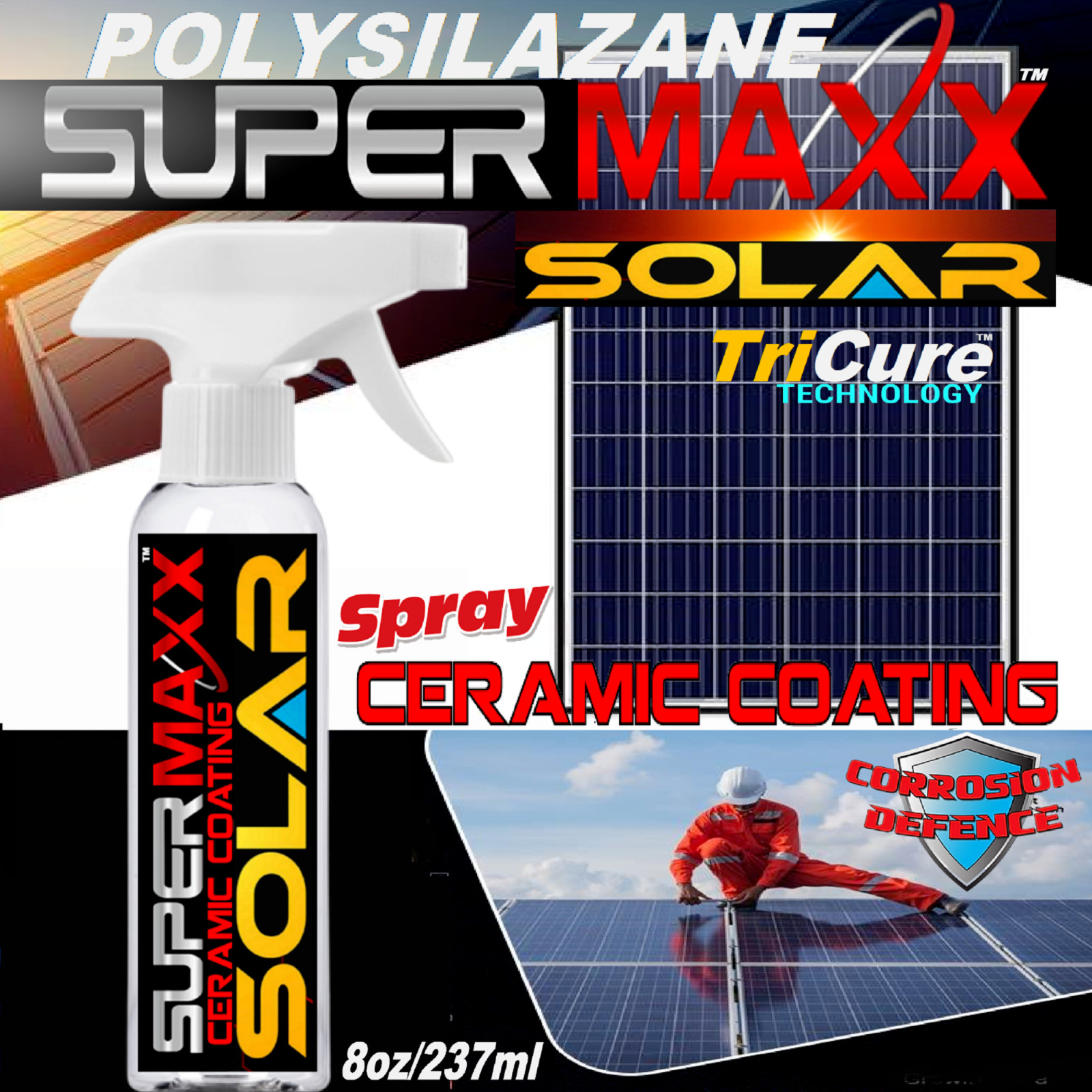 SOLAR PANEL PROTECTION PROFESSIONAL 2 YEAR TRICURE CERAMIC CLEAR COAT SPRAY