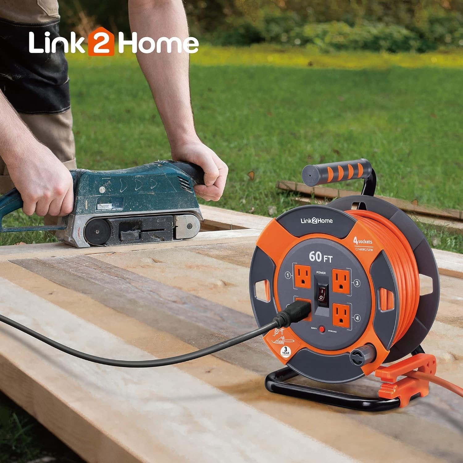 Tangle-Free 60 ft. Heavy Duty Extension Cord with 4 Outlets and Locking System