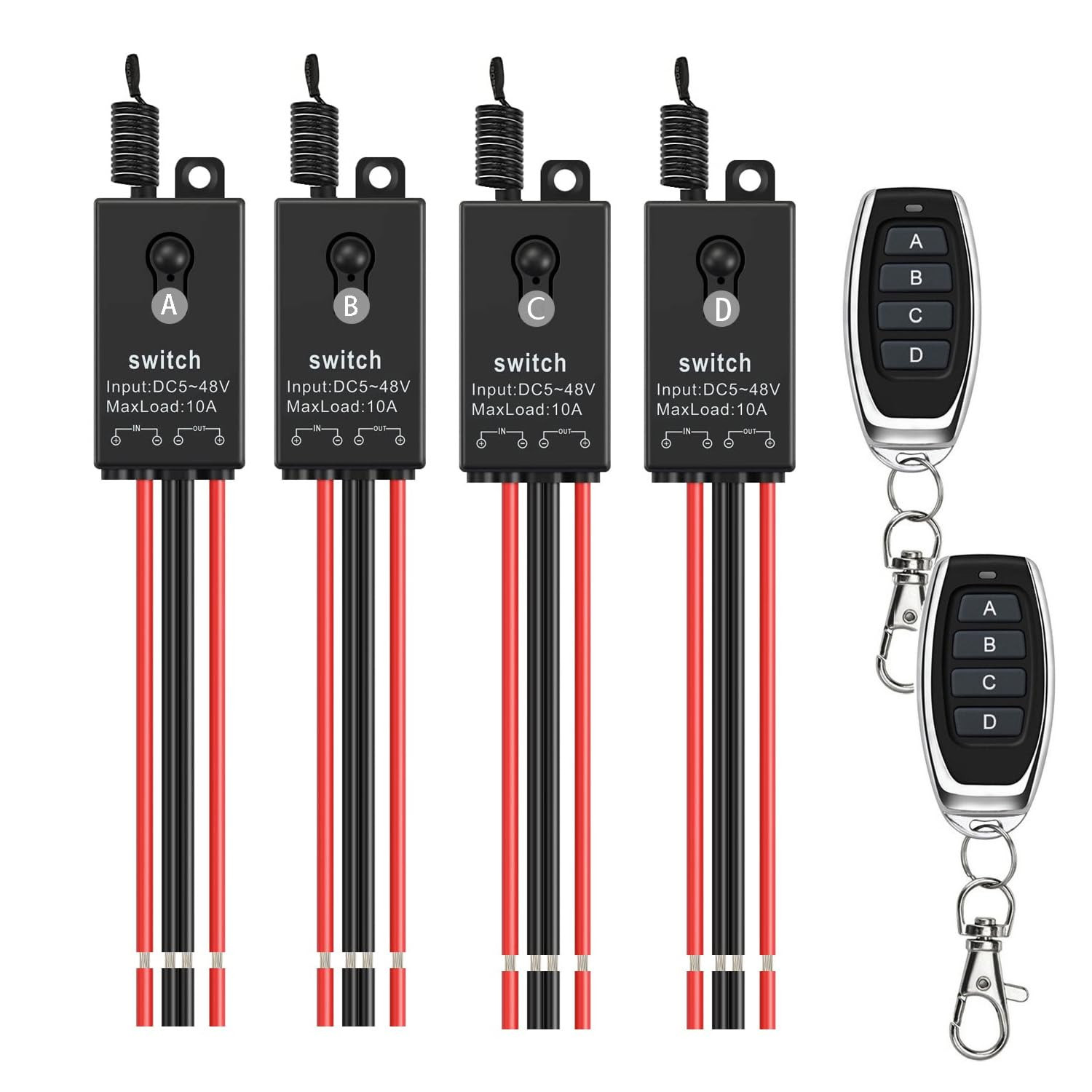 12V Remote Control Switch,4 Way Mini Wireless Switch,Dc 12V/24V/48V/10A Relay