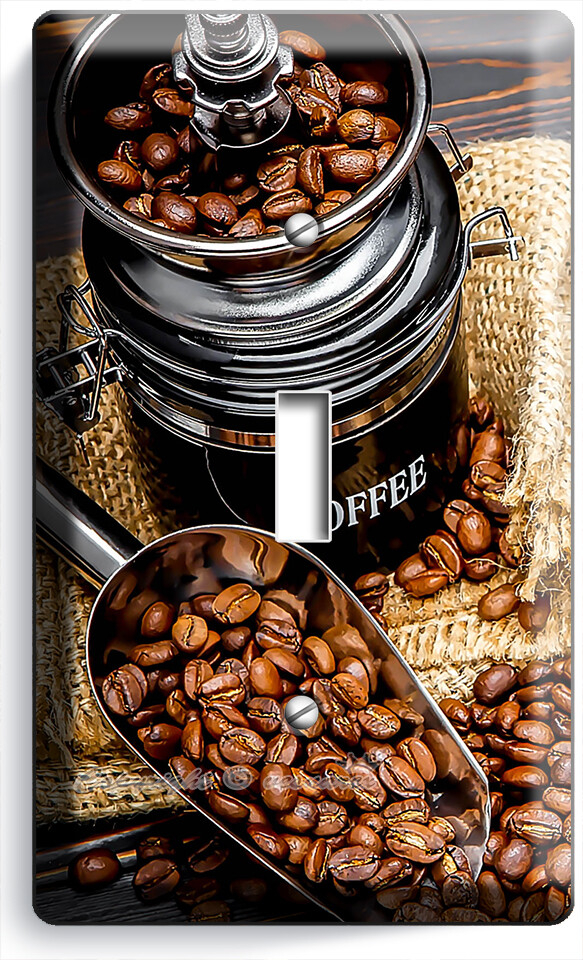 LIGHT SWITCH OUTLET WALL PLATES FRENCH ROAST COFFEE BEANS GRINDER KITCHEN DECOR