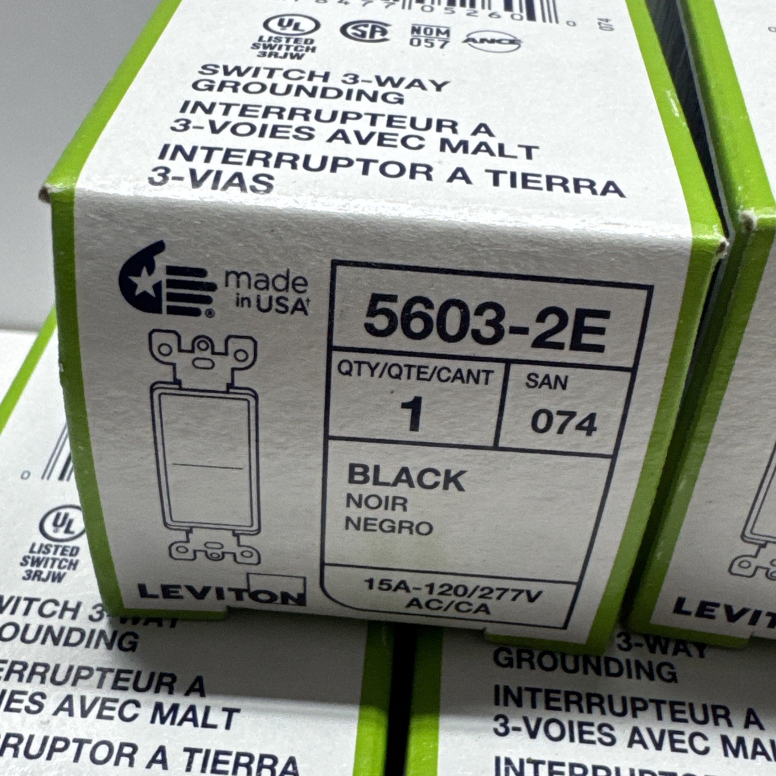 5-Leviton 5603-2E 15 A, BLACK 3 WAY DECORA SWITCH 120/277 Volt NEW Ships Fast