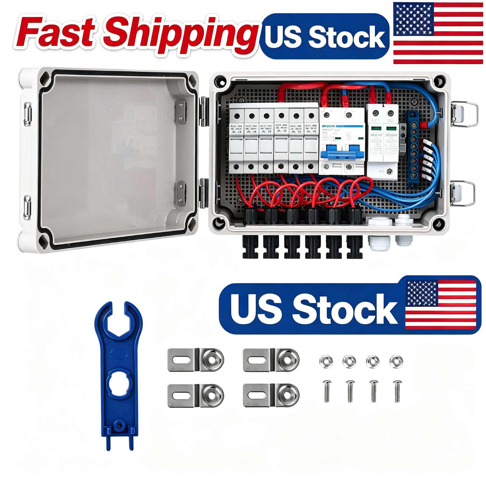 1pc 6 String PV Combiner Box, DC 500V 15A Fuse Solar Combiner Box Plastic Wate