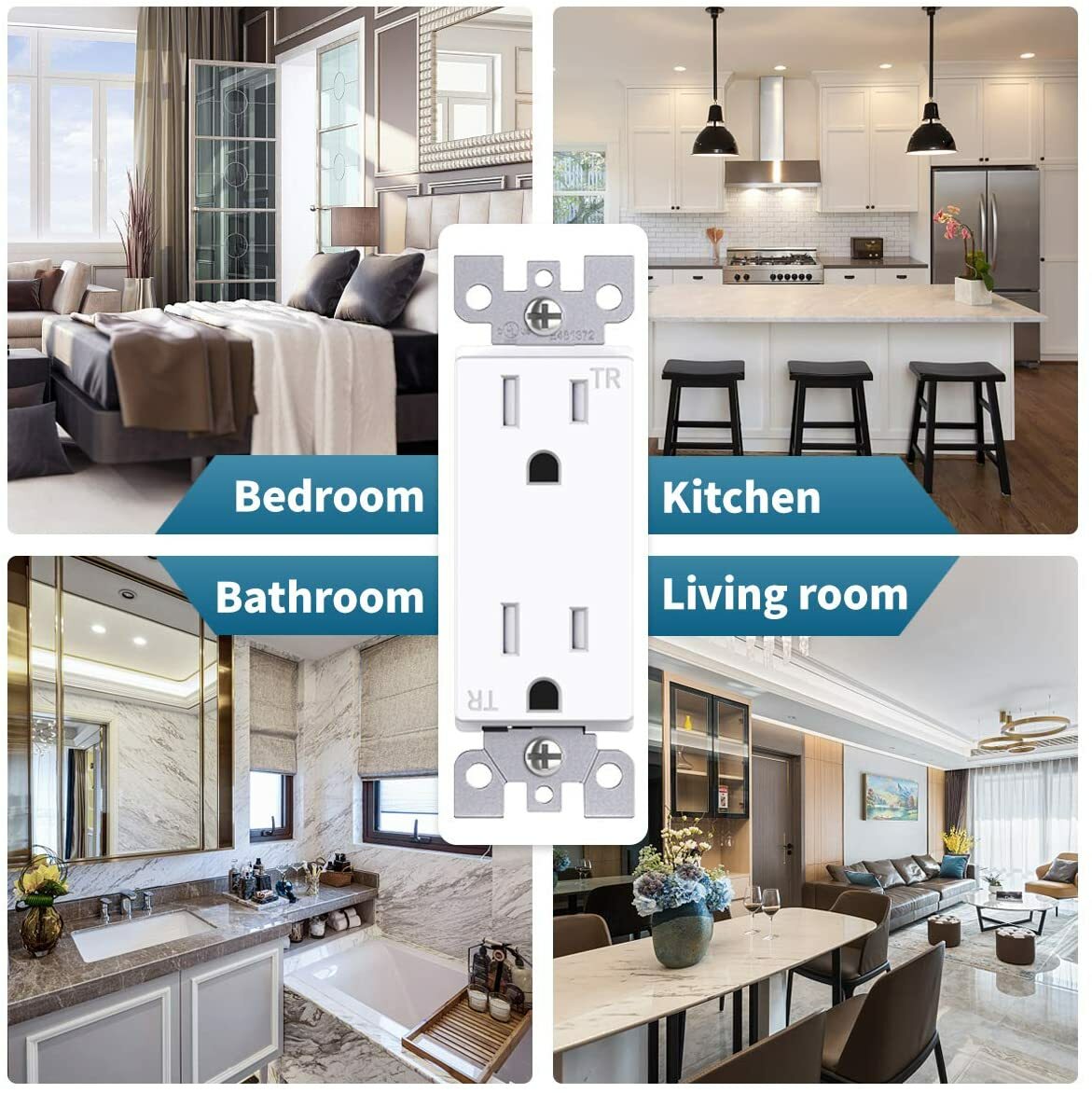 50Pack Outlet Socket, Decora Duplex Receptacle 15 Amp, 125 Volt Tamper Resistant