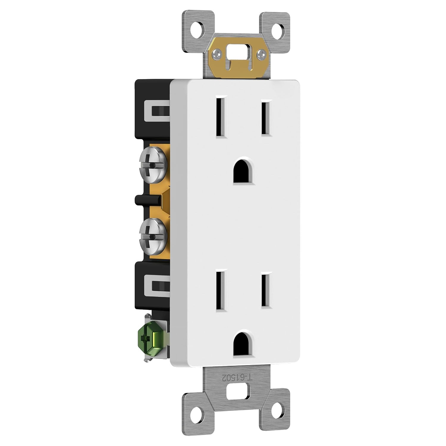 White Decorator Receptacle, Standard Electrical Wall Outlet, 15A 125V, Self