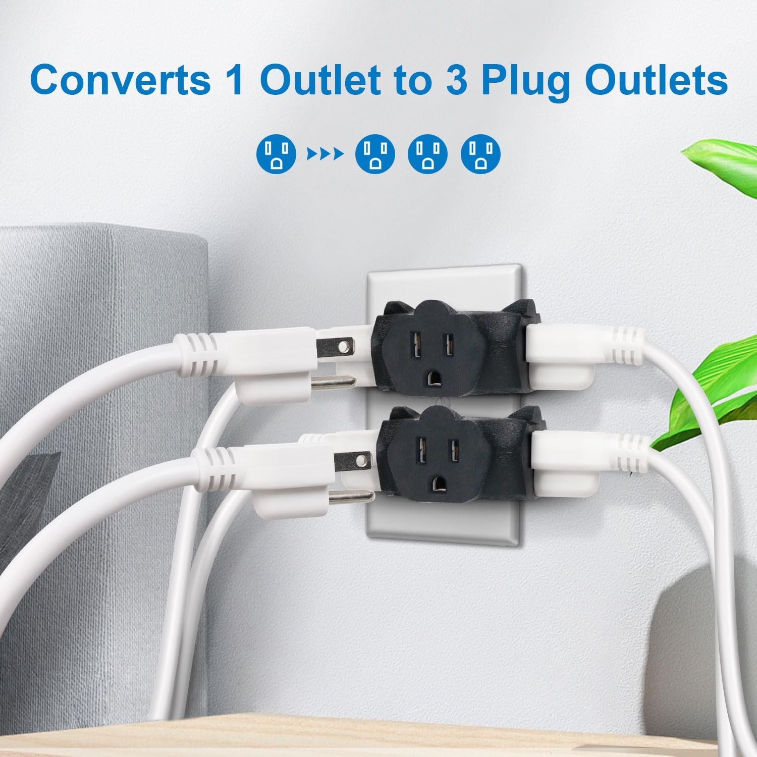 3 Outlet Extender, Heavy Duty Grounded Wall Adapter, T-Shaped Power Splitter, 4