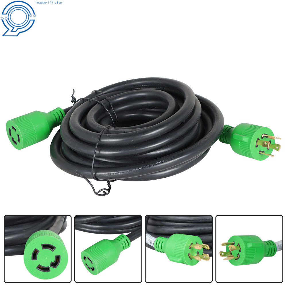 30 Amp 10-50FT Generator RV Extension Power Cord NEMA L14-30P to L14-30R 4 Prong