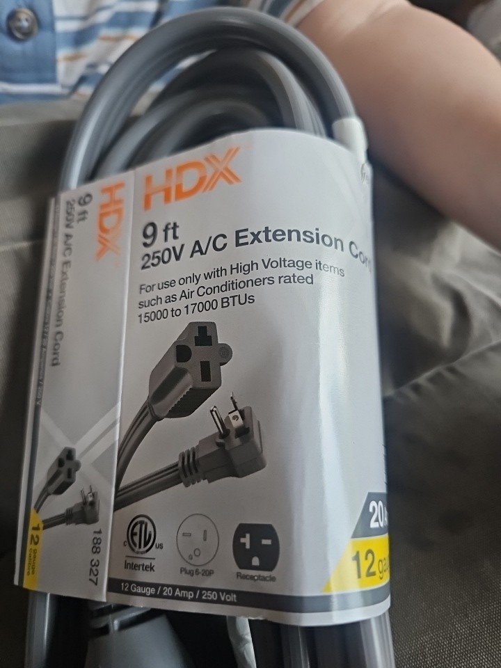 9 ft. 12/3 20 Amp 250-Volt Air Conditioner Extension Cord, Grey