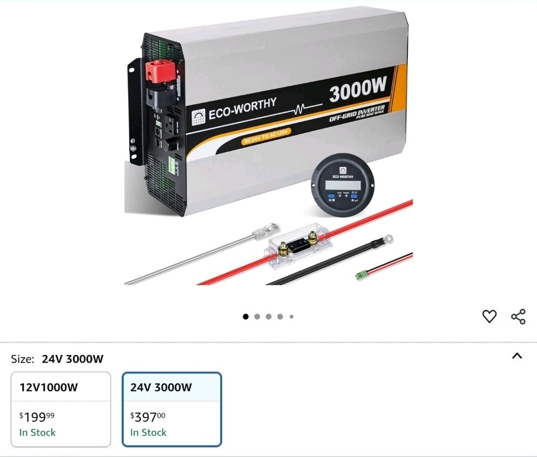 ECO-WORTHY 3000W Pure Sine Wave Solar Power Inverter 24V DC to 120V AC Conver…