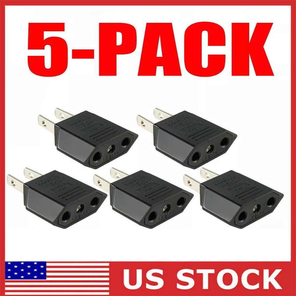 5 PCS EU Euro Europe to US USA Power Jack Wall Plug Converter Travel Adapter US