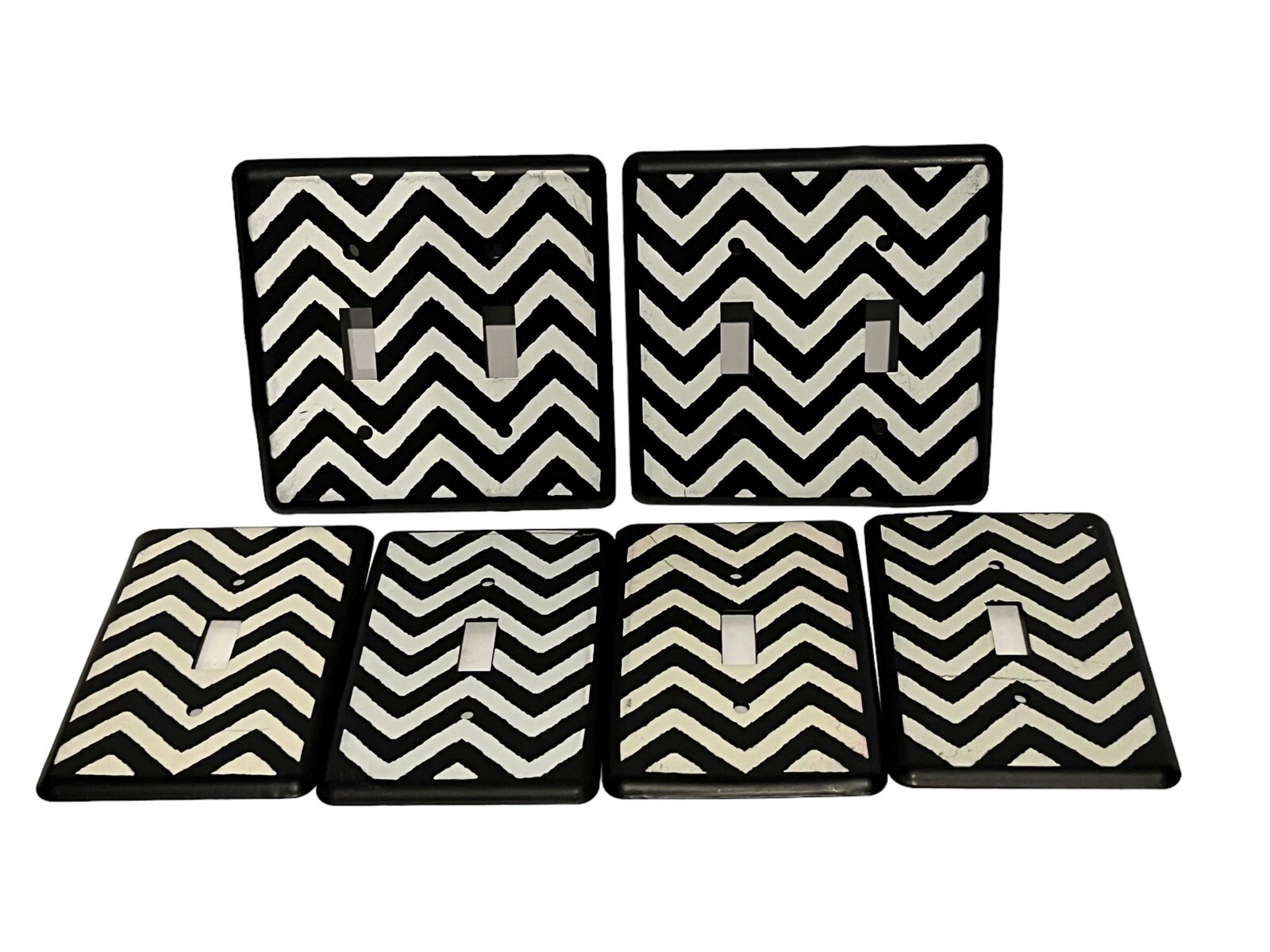Chevron Zig Zag Black and White Metal Wall Decor Light Switch Plates Lot of 6