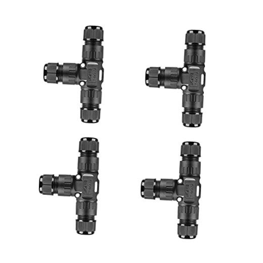 T-Type Quick Wire Connector with Screw Free IP68 Waterproof T-Type 3-Pin 4-Pack