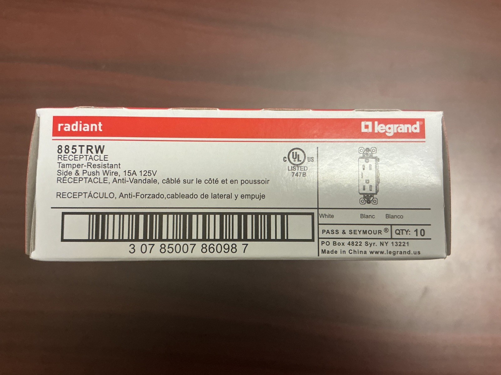 Legrand Receptacle 885TRW 15A 125V White Tamper-Resistant, 10-Pack