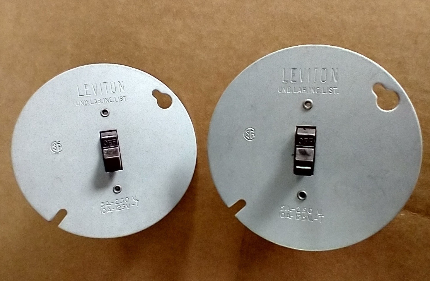 (2) AC/DC Toggle Switch Brown Side Wired Single Pole on 4″ Cover LEVITON 11222