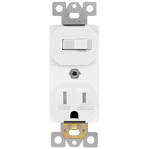 Toggle Switch Outlet Combo 15A 125V Tamper Resistant Single Pole White